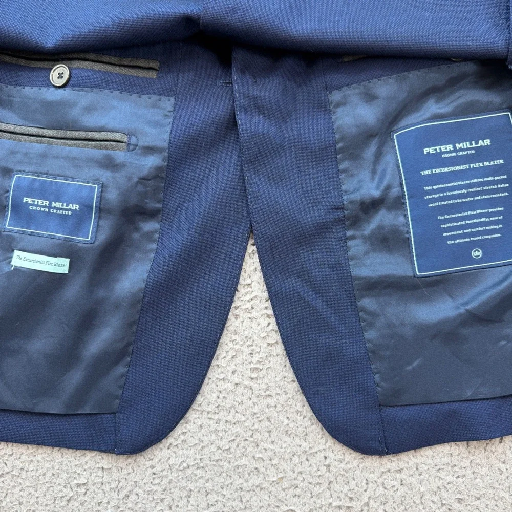 Peter Millar Crown Crafted The Excursionist Flex Blazer Navy Blue Wool 42 Coat